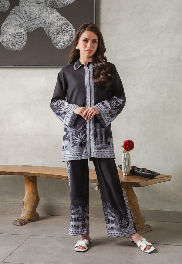 Midnight Monuments Co-ord Set – Black Elegance with Heritage Print