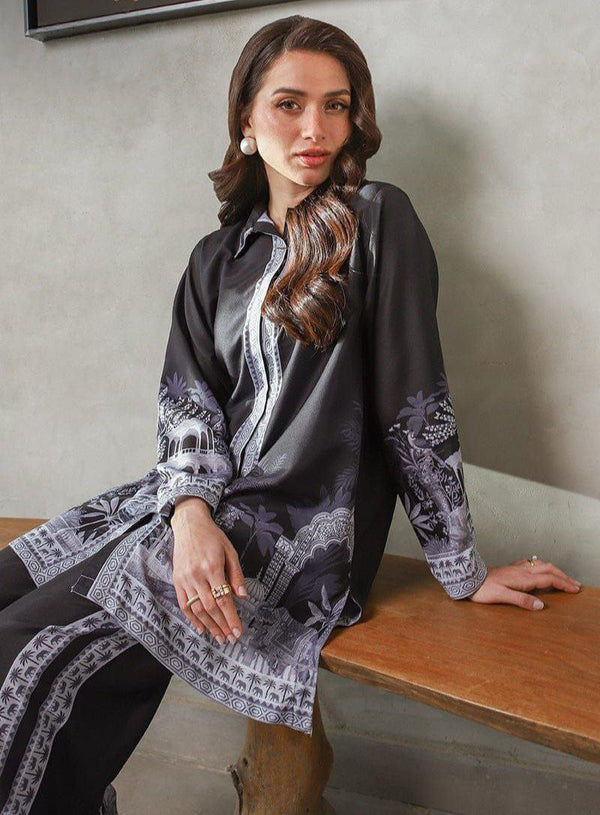 Midnight Monuments Co-ord Set – Black Elegance with Heritage Print