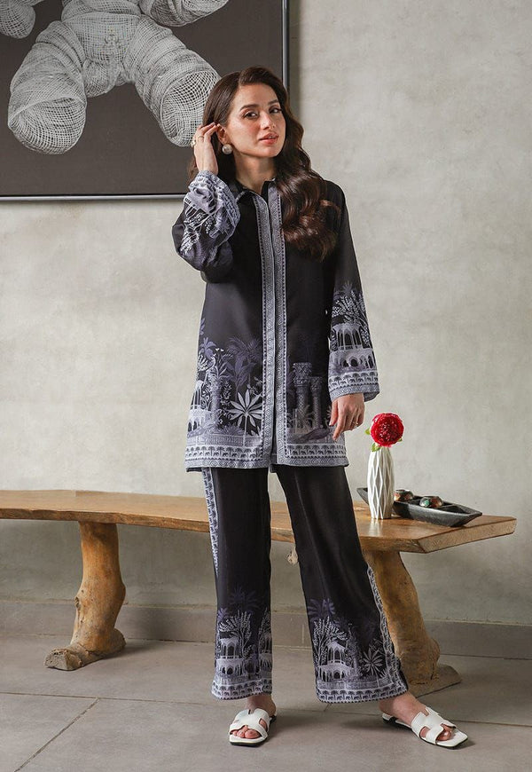 Midnight Monuments Co-ord Set – Black Elegance with Heritage Print