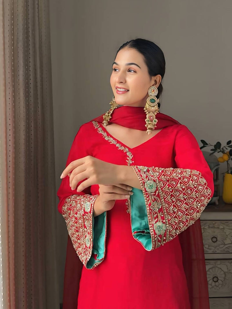 New Designer Farsi Suit Set in Heavy Fox Georgette with Embroidery Work