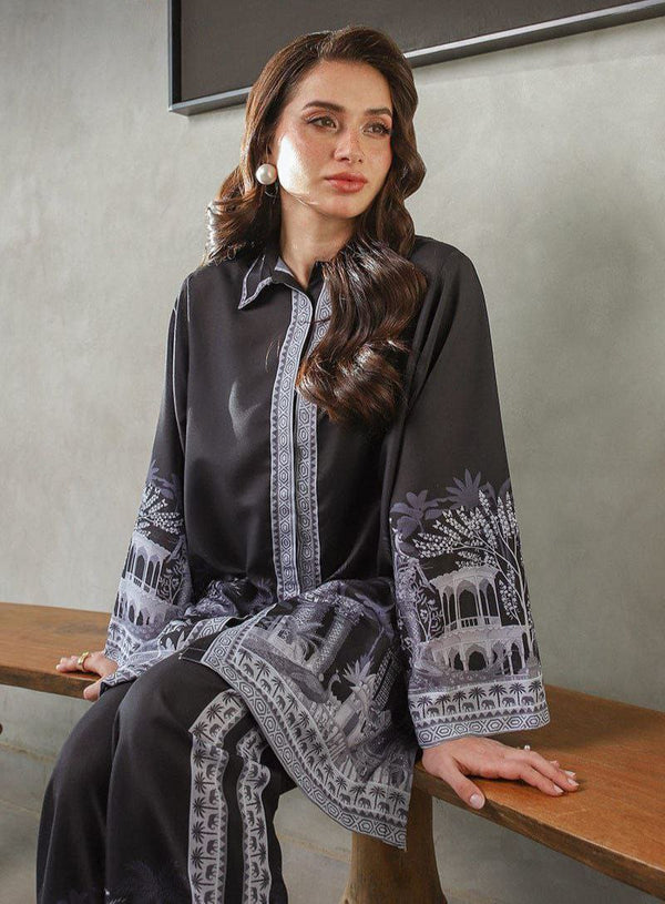 Midnight Monuments Co-ord Set – Black Elegance with Heritage Print