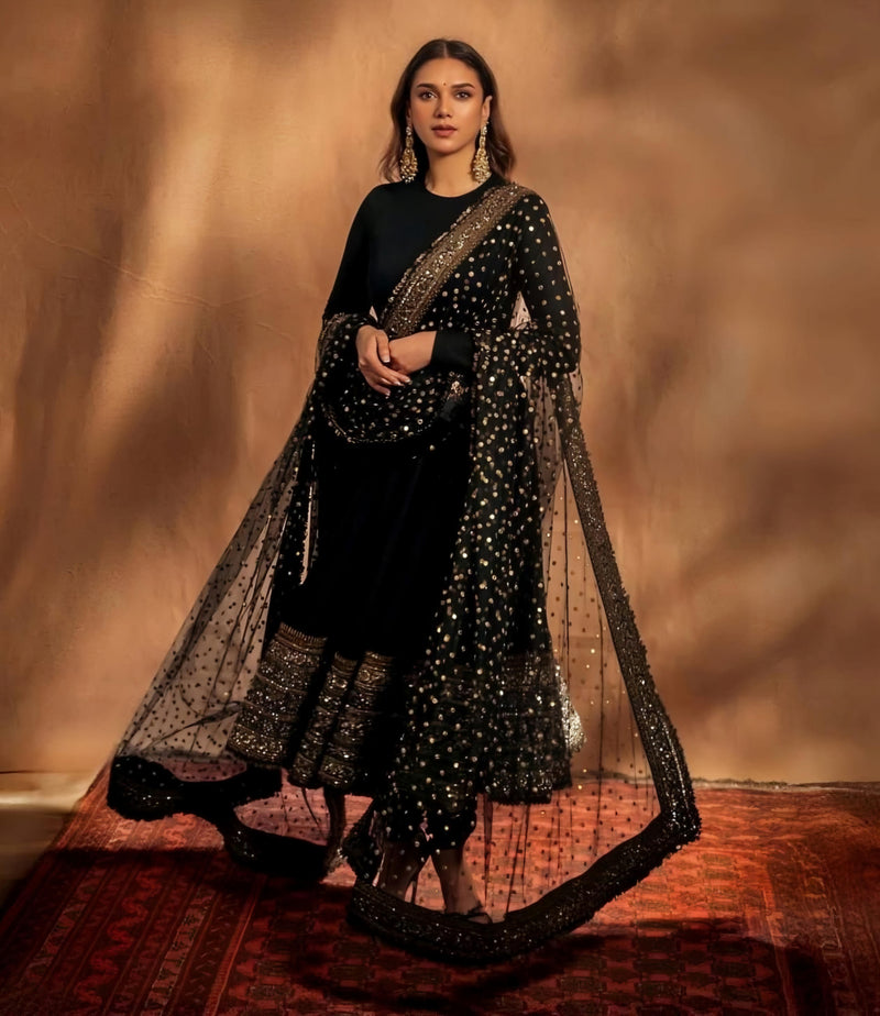 Alia's Premium Black Anarkali Suit Set