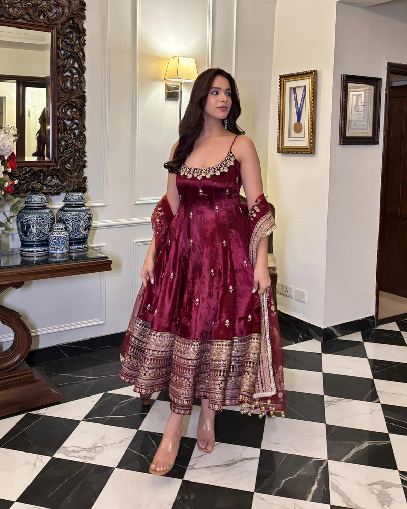 Aanshika's Premium Quality Maroon Anarkali Suit Set