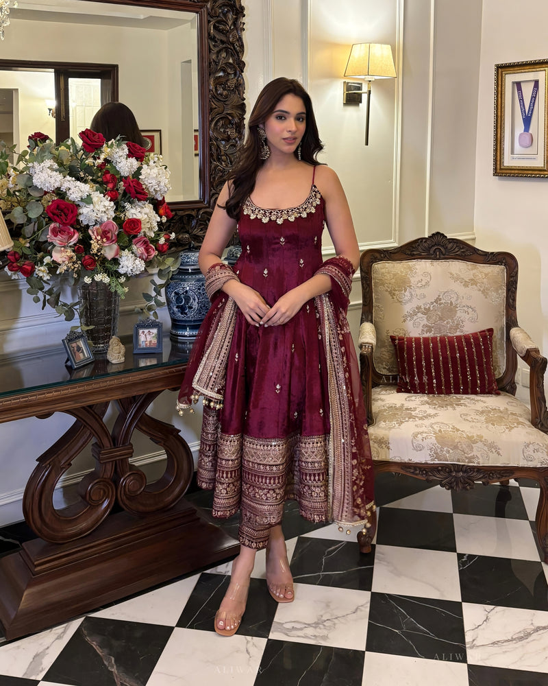 Aanshika's Premium Quality Maroon Anarkali Suit Set