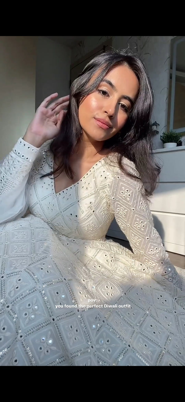 New Launching Lakhnavi Embroidered Work Anarkali Suit Set