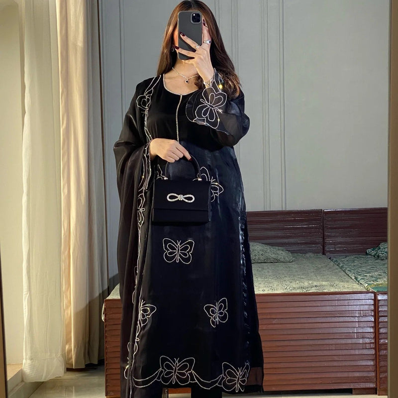 New Designer Party Wear Top and Pant Set with Fancy Dupatta and Embroidery Work