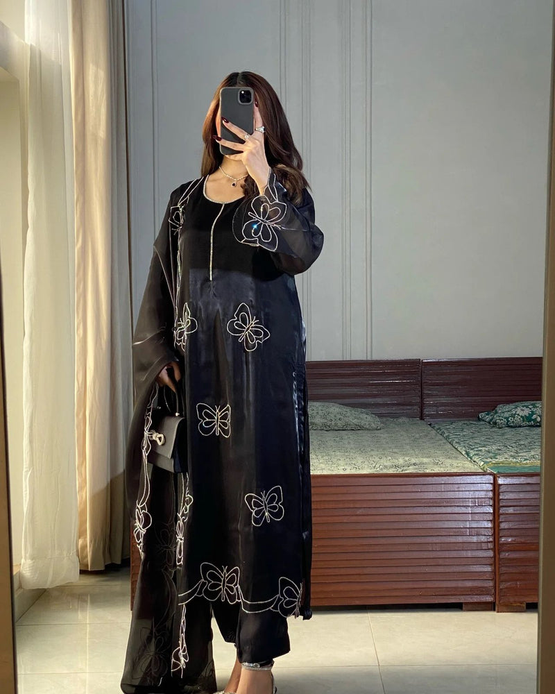 New Designer Party Wear Top and Pant Set with Fancy Dupatta and Embroidery Work