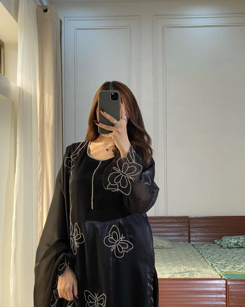 New Designer Party Wear Top and Pant Set with Fancy Dupatta and Embroidery Work