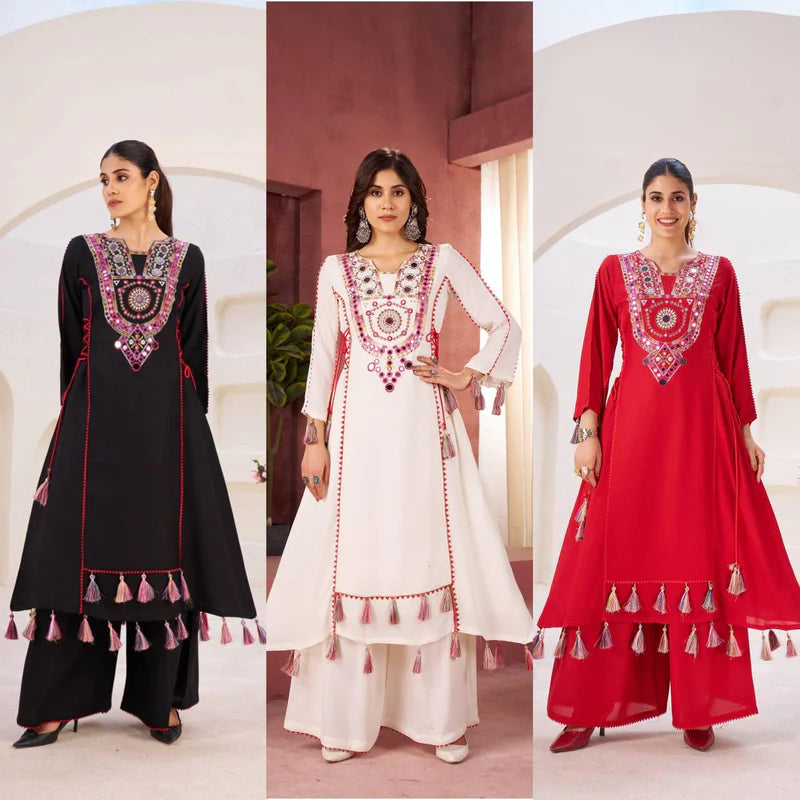 Ethnic Cord Set with Palazzo – Thread & Mirror Embroidery