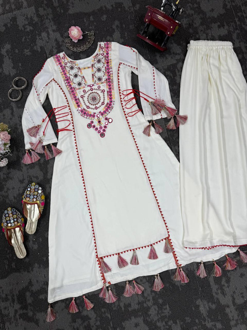 Ethnic Cord Set with Palazzo – Thread & Mirror Embroidery