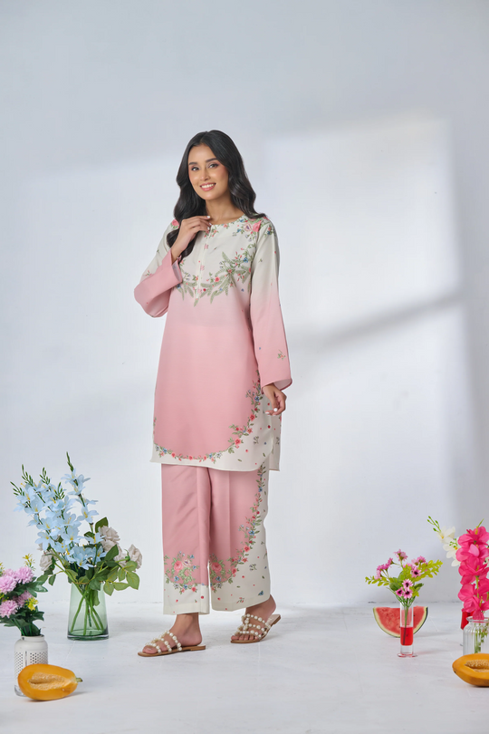 🌸 Blush Petal Floral Kurta Set