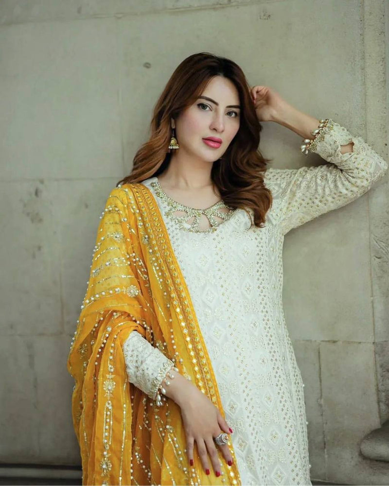 Premium Embroidered Partywear Set in Faux Georgette