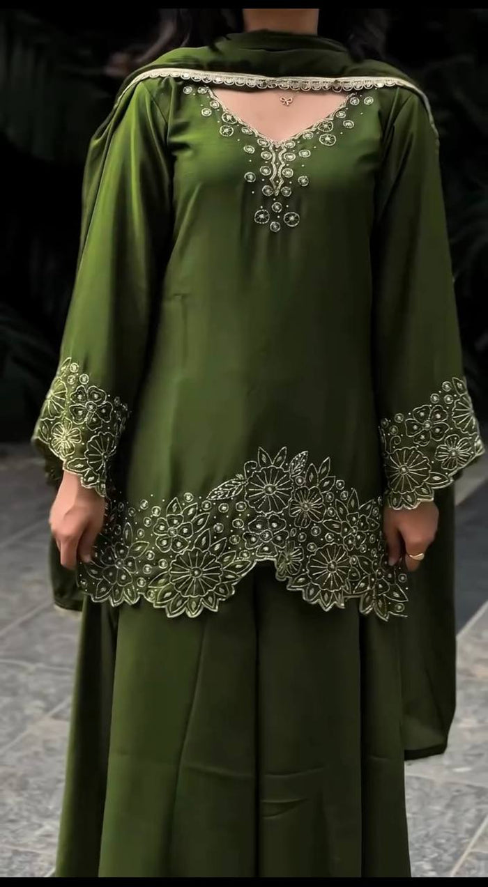 Green Chinnon Silk Designer Embroidery Kurta Set