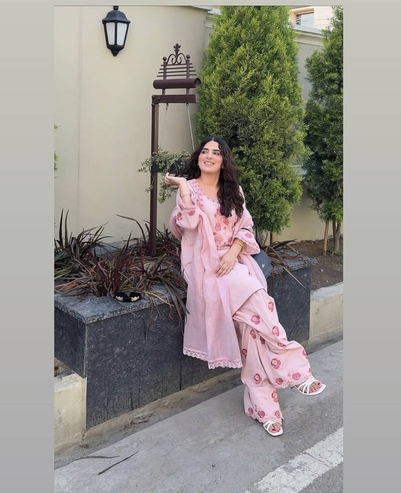 Graceful Glam – Designer Crepe Farshi Set with Dupatta