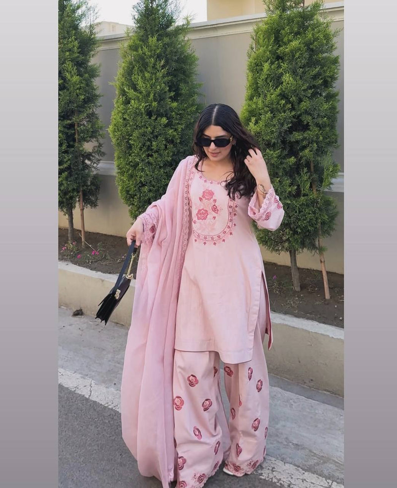 Graceful Glam – Designer Crepe Farshi Set with Dupatta