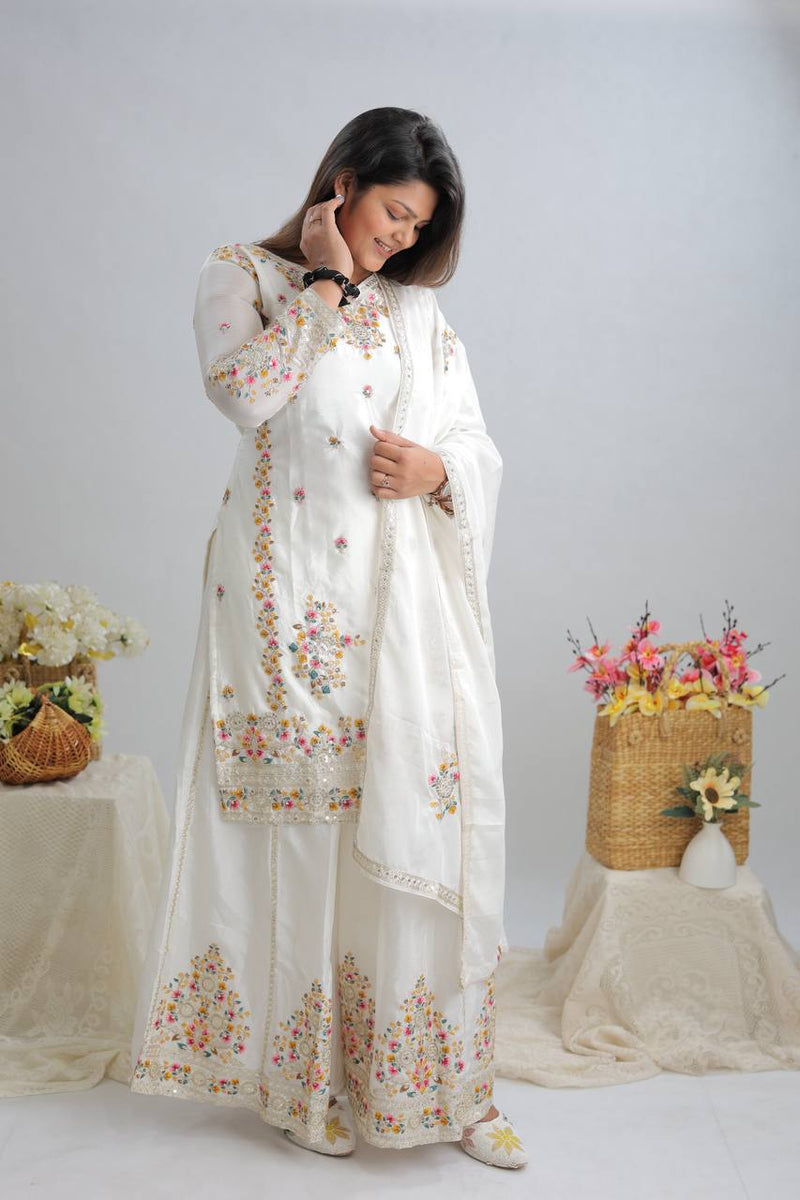 New Partywear White Designer Partywear Sharara Set