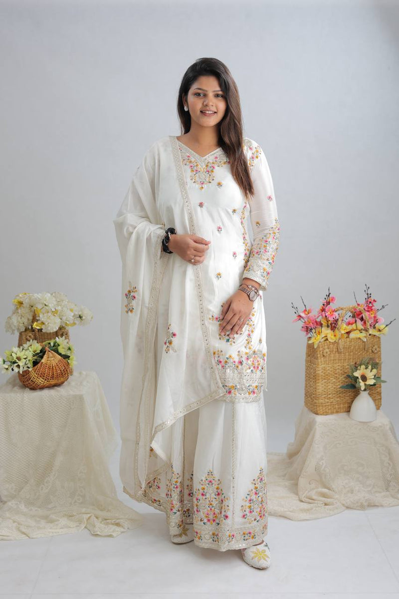 New Partywear White Designer Partywear Sharara Set