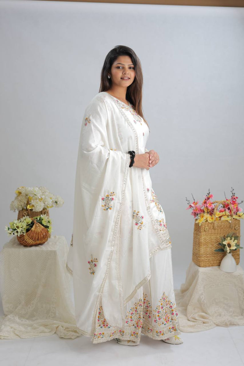New Partywear White Designer Partywear Sharara Set