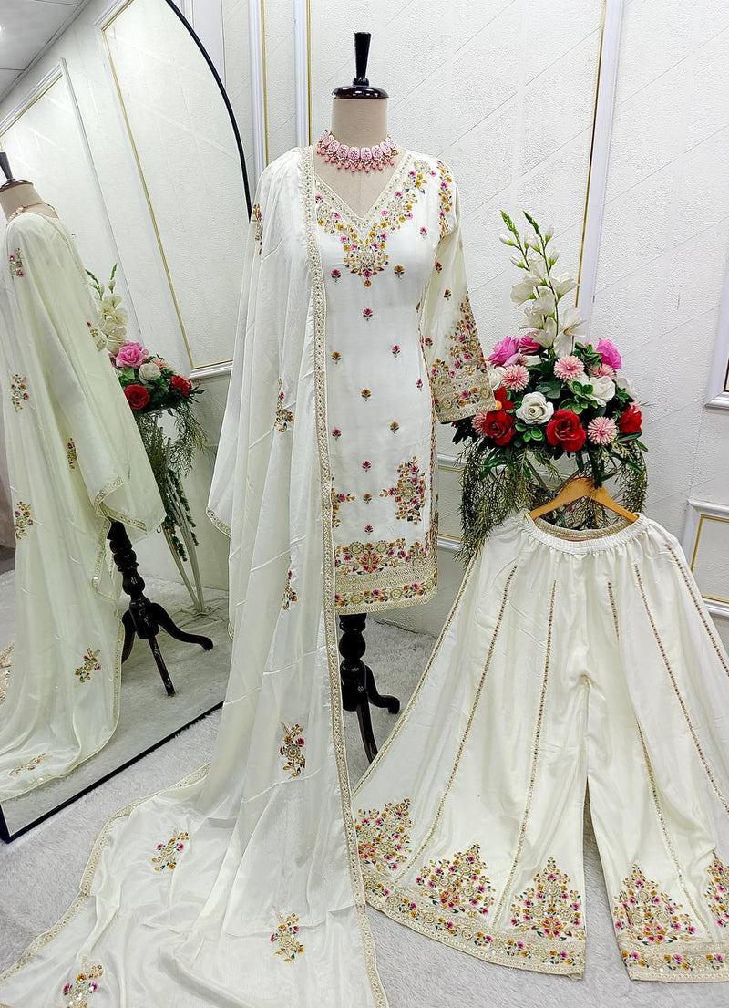 New Partywear White Designer Partywear Sharara Set