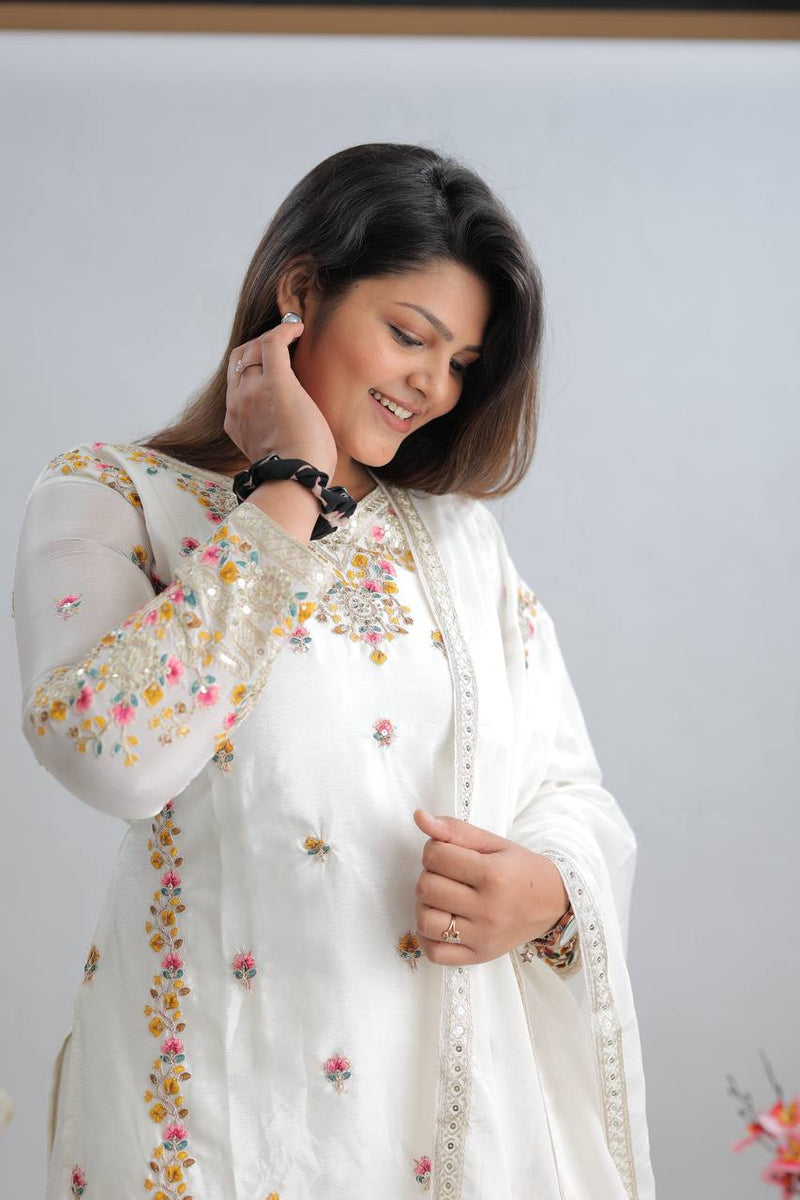 New Partywear White Designer Partywear Sharara Set