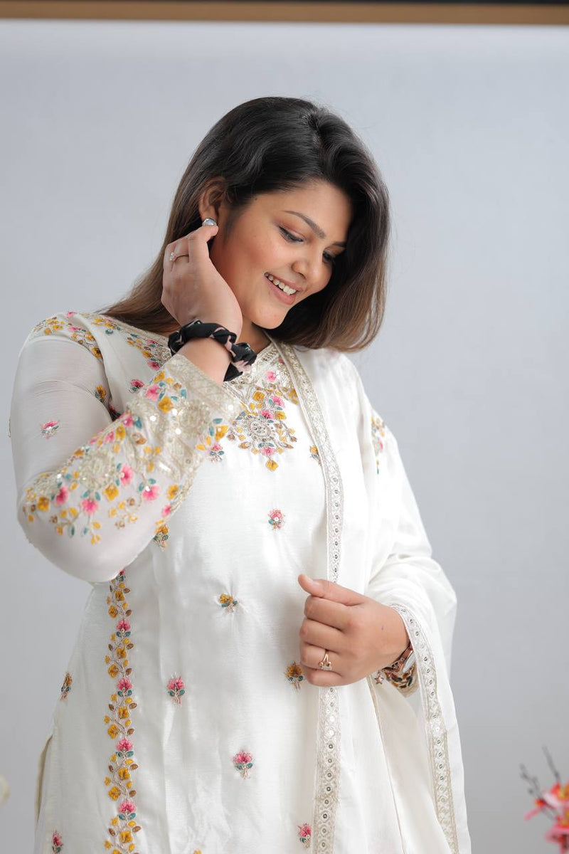 New Partywear White Designer Partywear Sharara Set