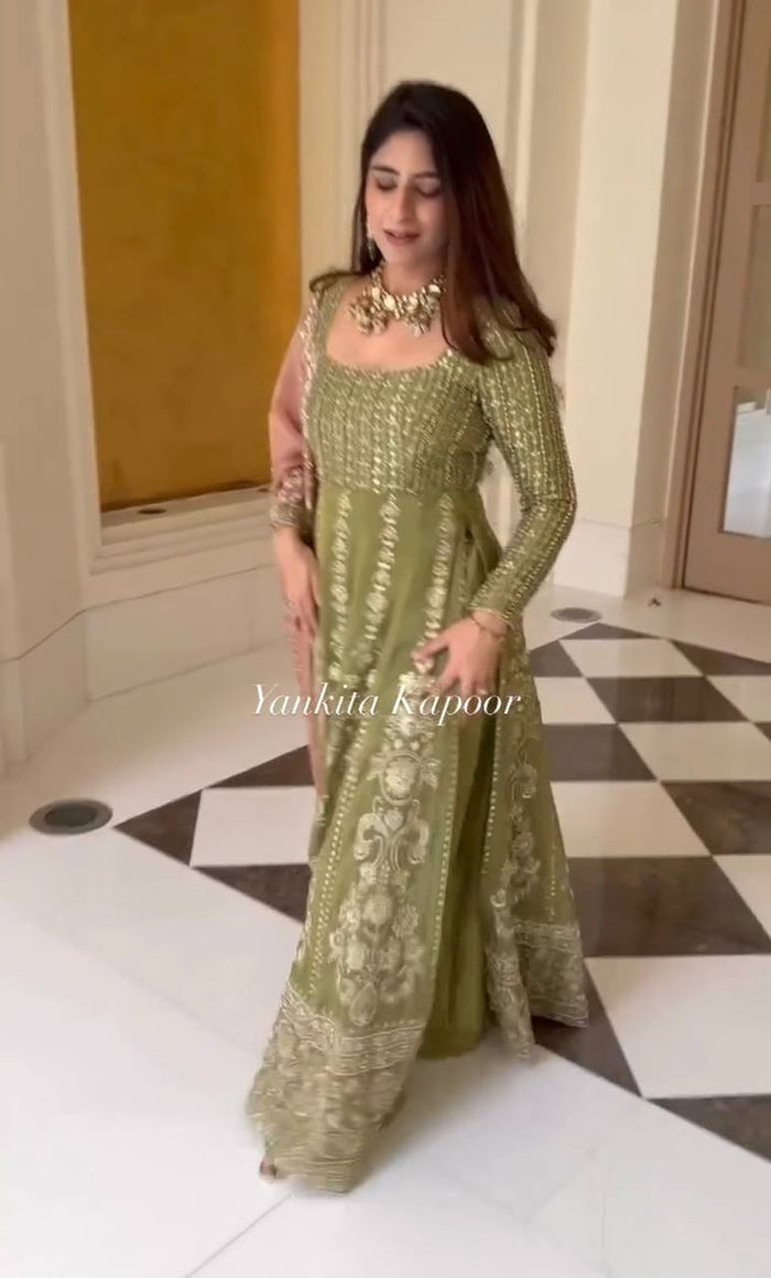 Launching Designer Party Wear Set – Side Cut Kurti with Sharara & Embroidery Work