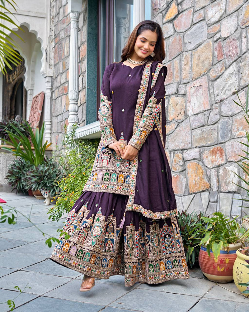 New Designer Collection In Pure Chinnon With Heavy Embroidery Coding Dori-Sequence Work Top-Bottom And Dupatta Set Fully Stitched Ready To Wear
