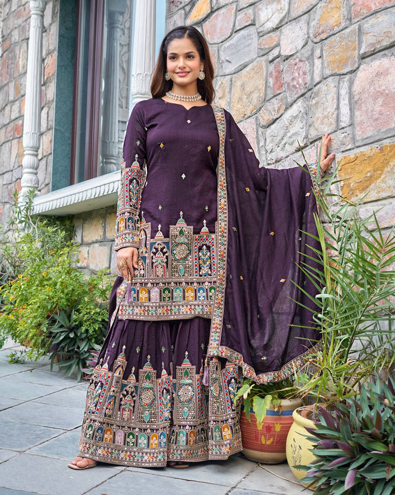 New Designer Collection In Pure Chinnon With Heavy Embroidery Coding Dori-Sequence Work Top-Bottom And Dupatta Set Fully Stitched Ready To Wear