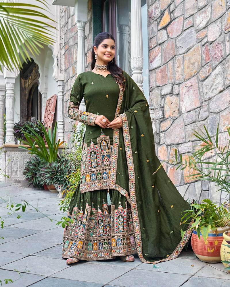 New Designer Collection In Pure Chinnon With Heavy Embroidery Coding Dori-Sequence Work Top-Bottom And Dupatta Set Fully Stitched Ready To Wear