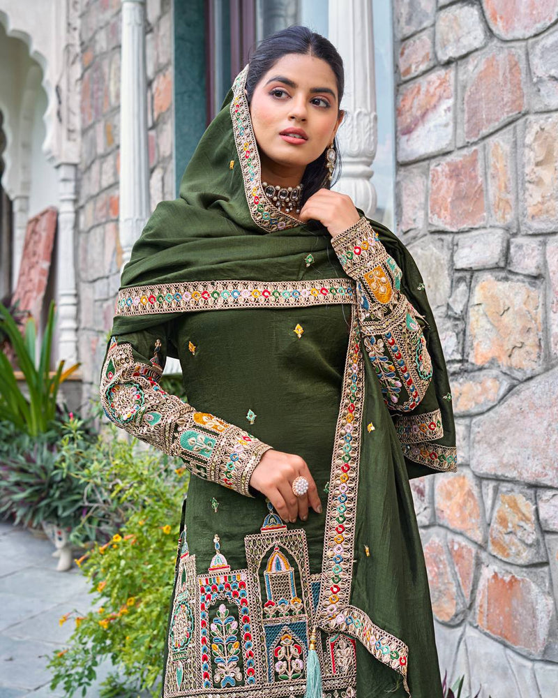 New Designer Collection In Pure Chinnon With Heavy Embroidery Coding Dori-Sequence Work Top-Bottom And Dupatta Set Fully Stitched Ready To Wear