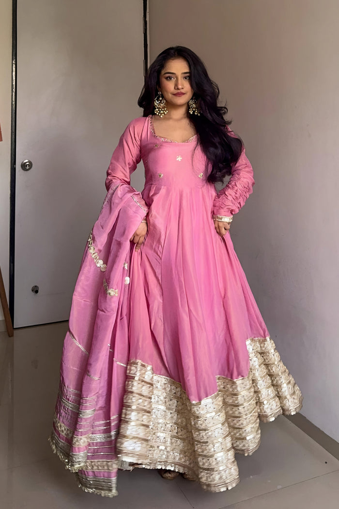 Prachi's Pink Vichitra Silk Anarkali Suit Set