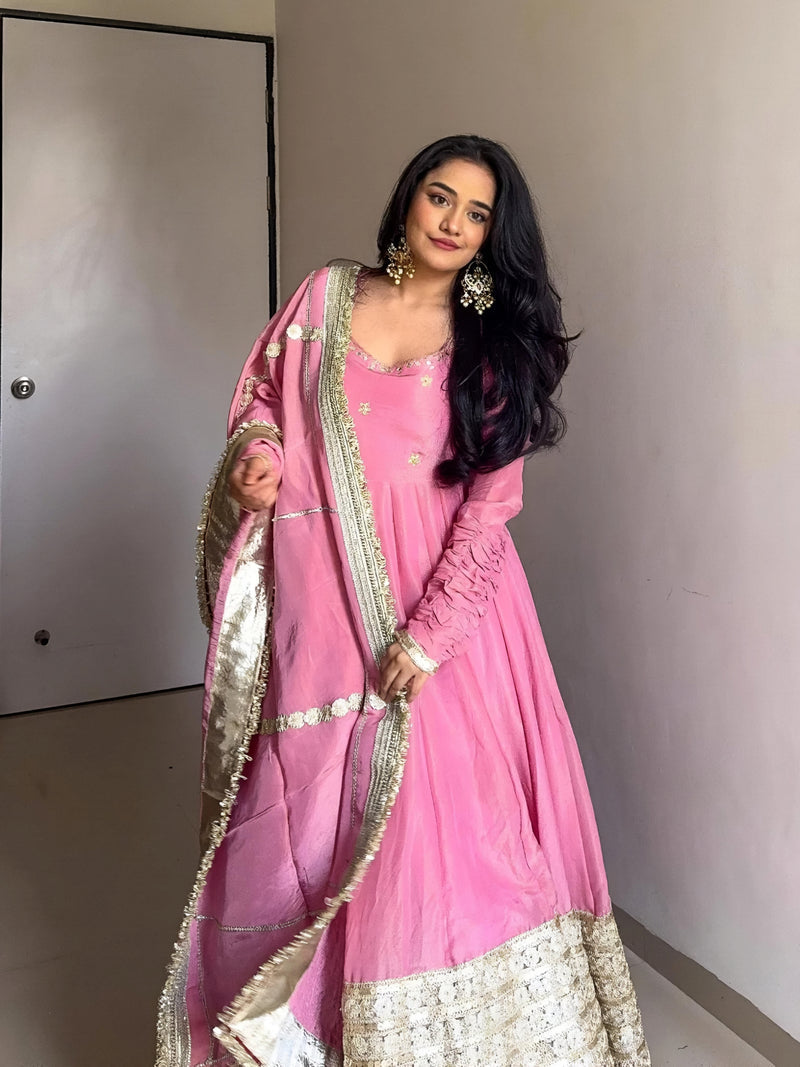Prachi's Pink Vichitra Silk Anarkali Suit Set