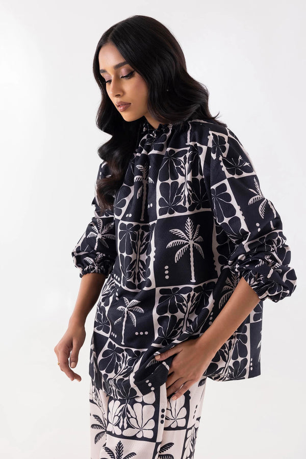 Western '25 - Stitched White And Black Printed Cord Set